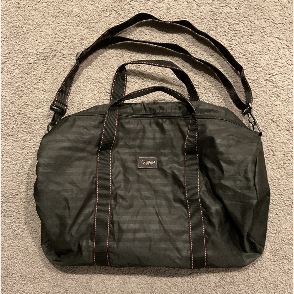Victorias Secret Vintage Large Black Weekender Shoulder Overnight Travel Bag Y2K